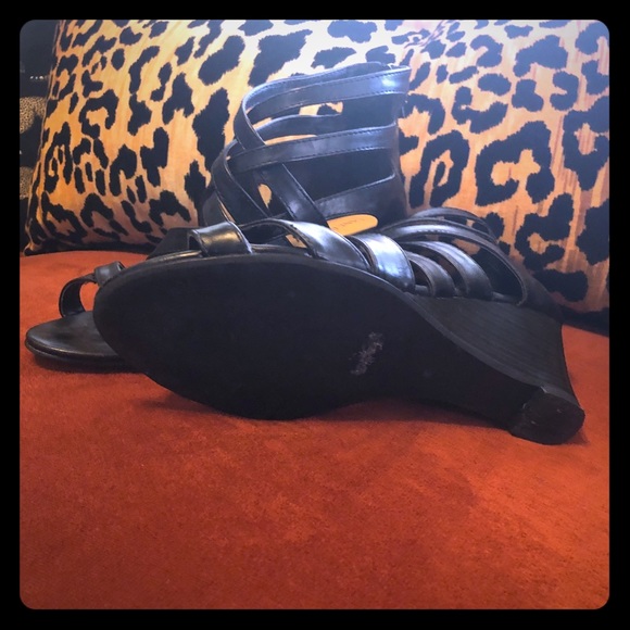 Lane Bryant Black Wedge Sandals 10W - Picture 1 of 7